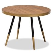 Baxton Studio Lauro Modern and Contemporary Round Walnut Wood and Metal Coffee Table with Two-Tone Black and Gold Legs